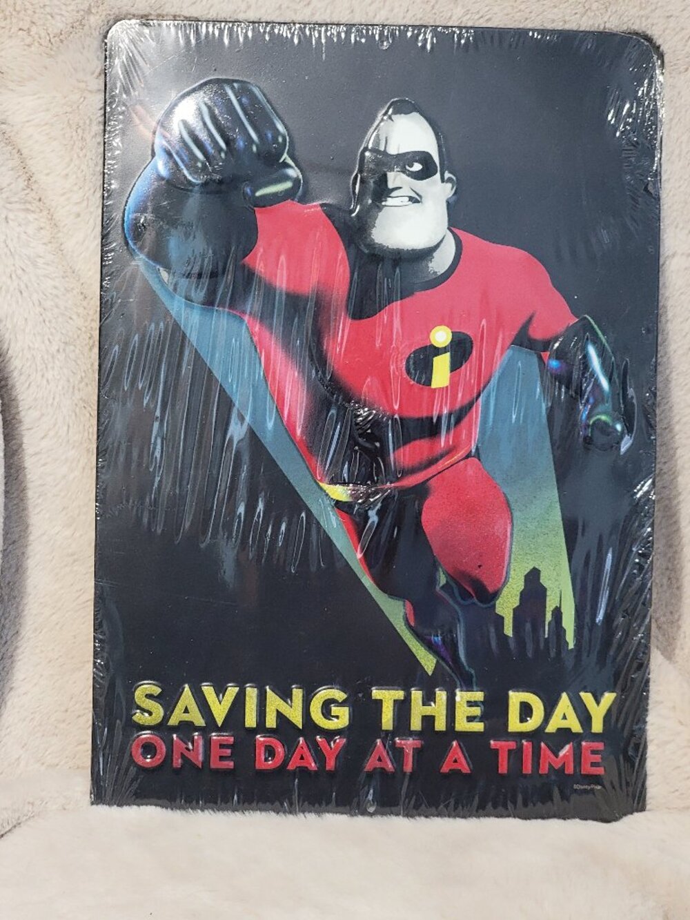 Disney Pixar The Incredibles Mr. Incredible Saving the Day Metal Tin Sign 13x9"